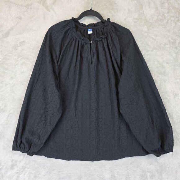 Old Navy Shirt Womens XL Black Textured Embroidered Long Sleeve Boho New Tag - Picture 1 of 8